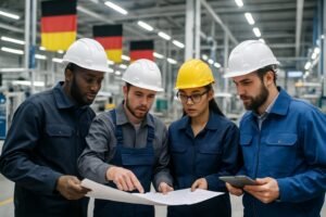 Skilled international professionals working in German engineering and technical occupations.